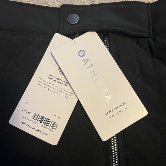 Athleta Après Ski Skirt Black Quilted Front Zip Mini Size 2 NWT - Picture 3 of 4